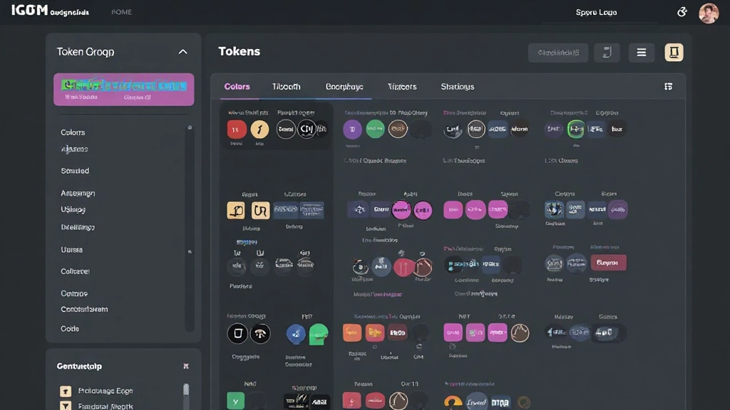 Figma design tokens panel met georganiseerde token groepen: colors, typography, spacing, met preview van waarden